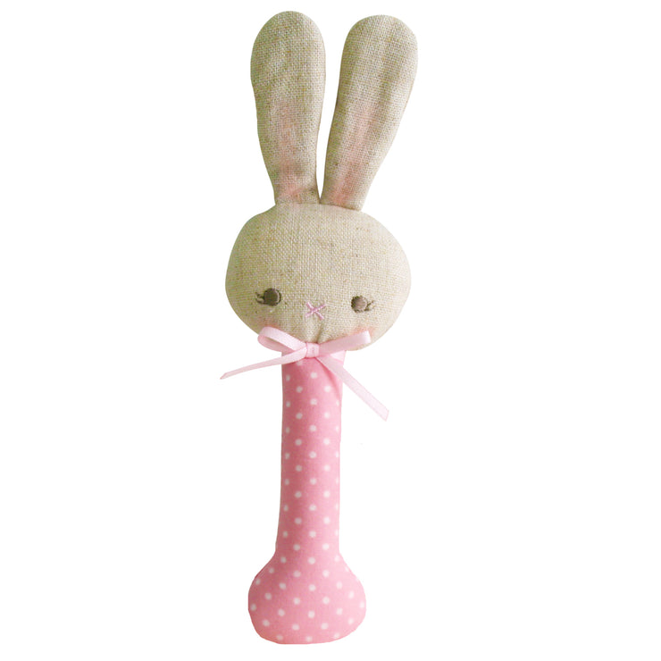 Alimrose Baby Bunny Stick Rattle Pink Spot