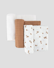 Little Bamboo Muslin Wrap 3pk - Iced Coffee
