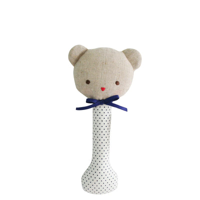 Alimrose Bear Stick Rattle - Navy Spot