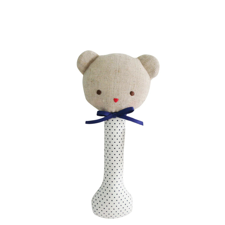 Alimrose Bear Stick Rattle - Navy Spot