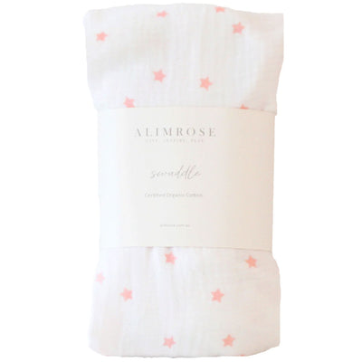 Alimrose Muslin Swaddle - Pink Stars