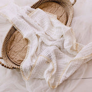 Confetti Kidz Muslin Blanket with Lace Trim - White