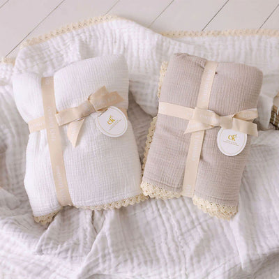 Confetti Kidz Muslin Blanket with Lace Trim - Oatmeal