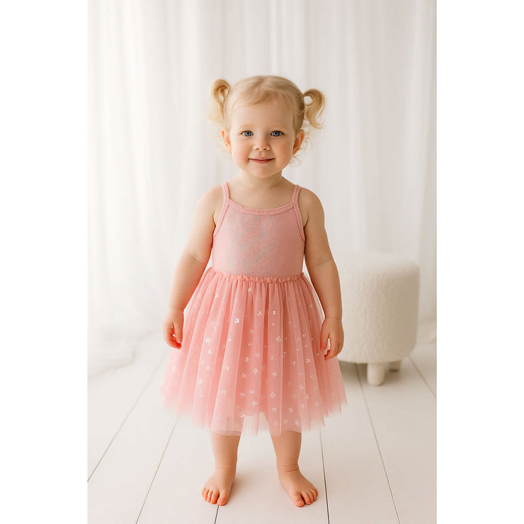Confetti Kidz Ribbed Tulle Dress - Sparkling Rose