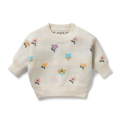 Wilson & Frenchy Organic Knitted Jacquard Jumper - Flower Pop
