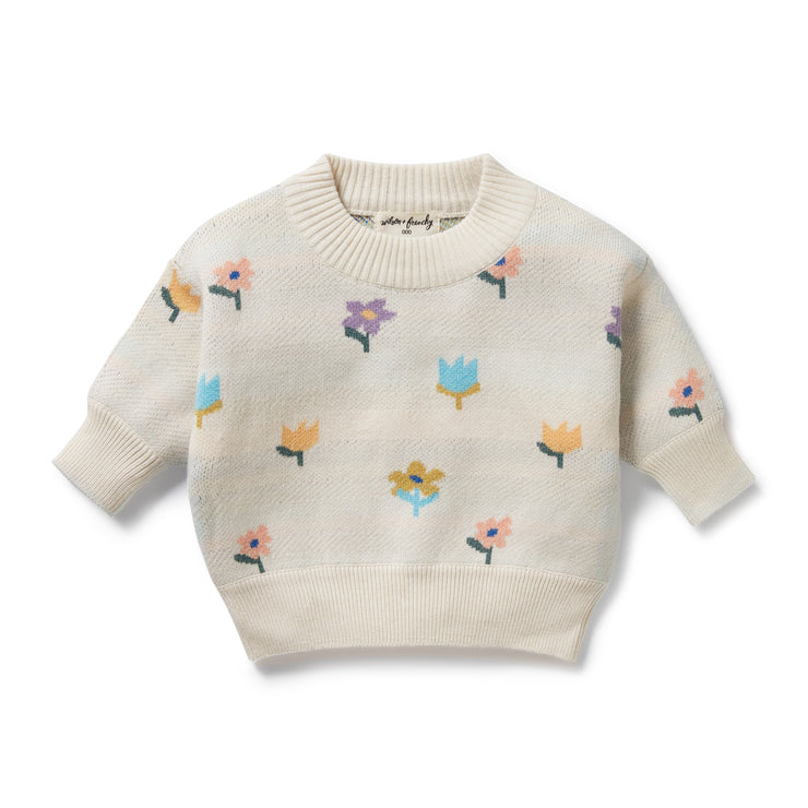 Wilson & Frenchy Organic Knitted Jacquard Jumper - Flower Pop