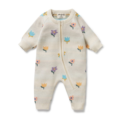 Wilson & Frenchy Organic Knitted Jacquard Growsuit - Flower Pop