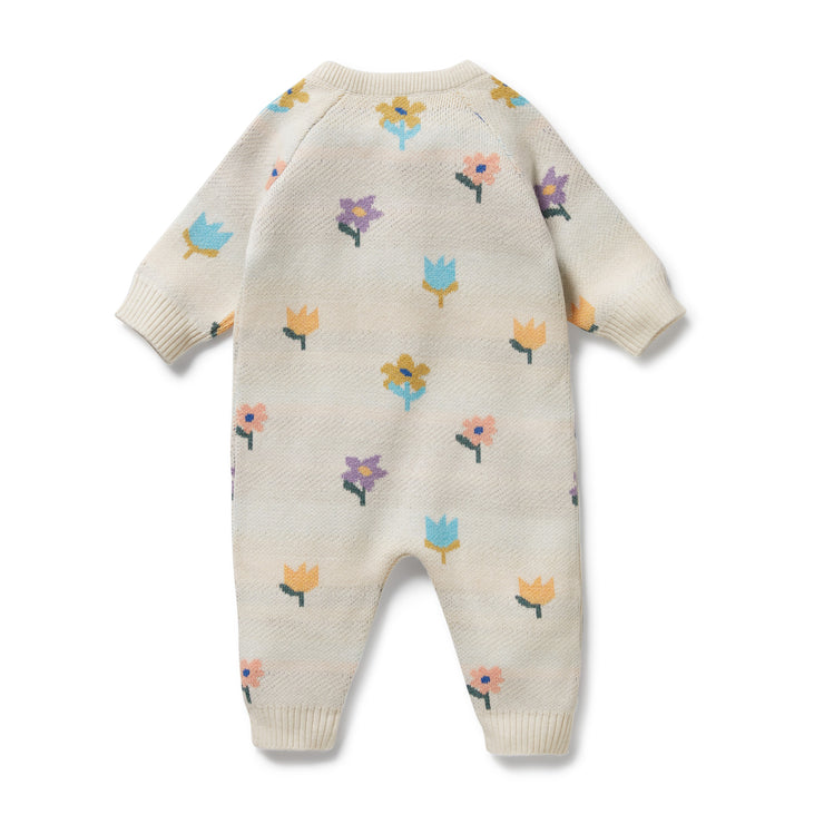 Wilson & Frenchy Organic Knitted Jacquard Growsuit - Flower Pop