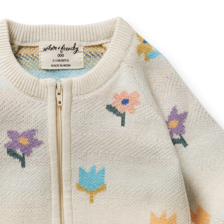 Wilson & Frenchy Organic Knitted Jacquard Growsuit - Flower Pop