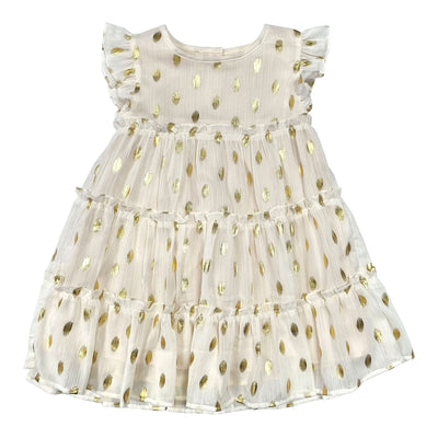 Albetta Ivory Chiffon Dress With Gold Dots