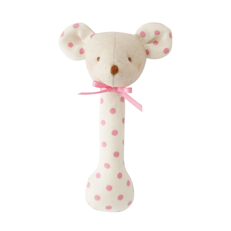 Alimrose Mouse Stick Rattle - Berry Polka Dot