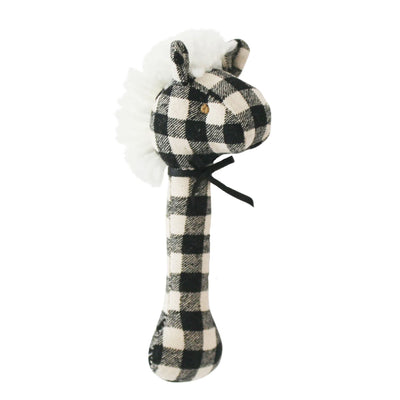 Alimrose Horse Stick Rattle - Black Check Linen