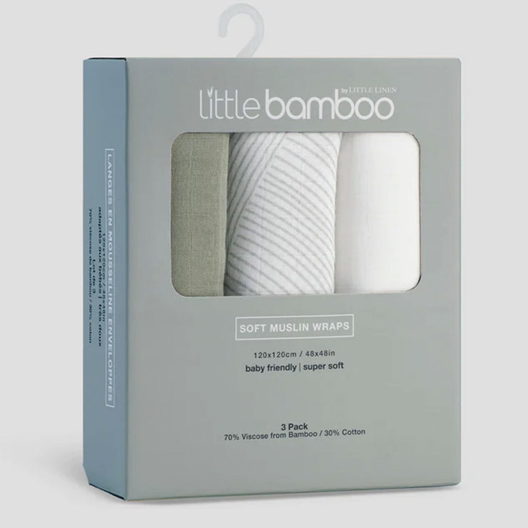 Little Bamboo Muslin Wrap 3 Pkt - Bayleaf