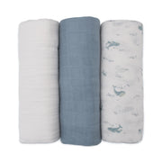 Little Bamboo Muslin Wrap 3pk - Retro Blue