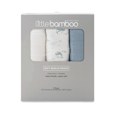Little Bamboo Muslin Wrap 3pk - Retro Blue