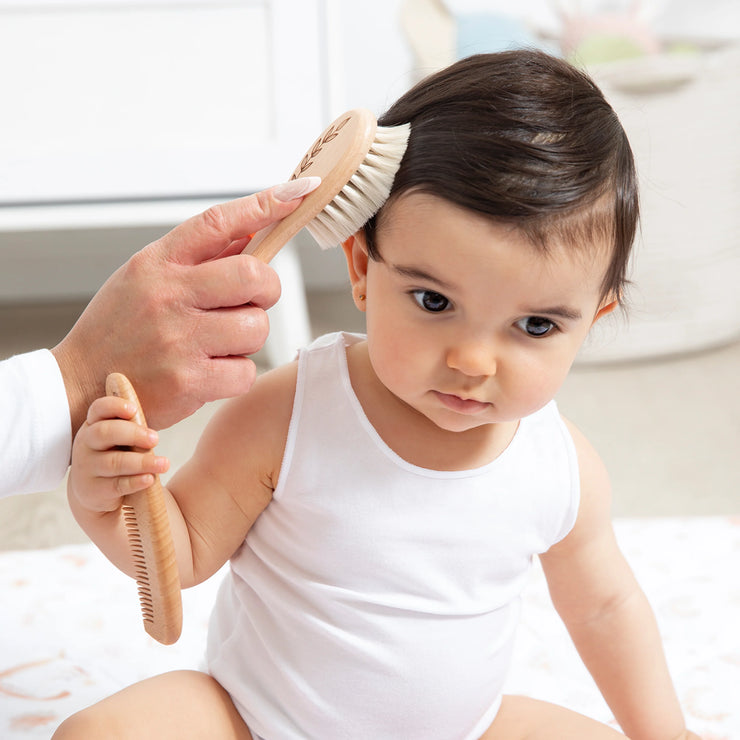 Living Textiles 3 Pc Baby Wooden Brush & Comb Set