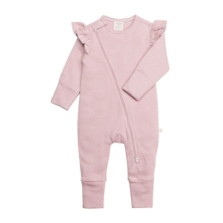 Tiny Twig Frilled Zipsuit - Rose Stripe