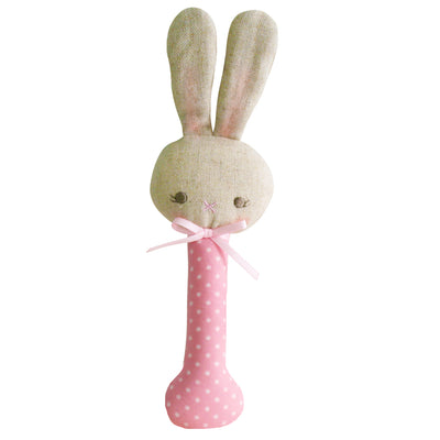 Alimrose Baby Bunny Stick Rattle Pink Spot