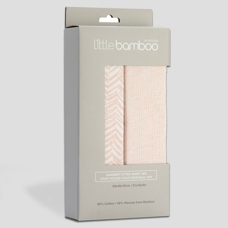 Little Bamboo Jersey Fitted Sheet 2Pk Bassinet - Herringbone Dusty Pink