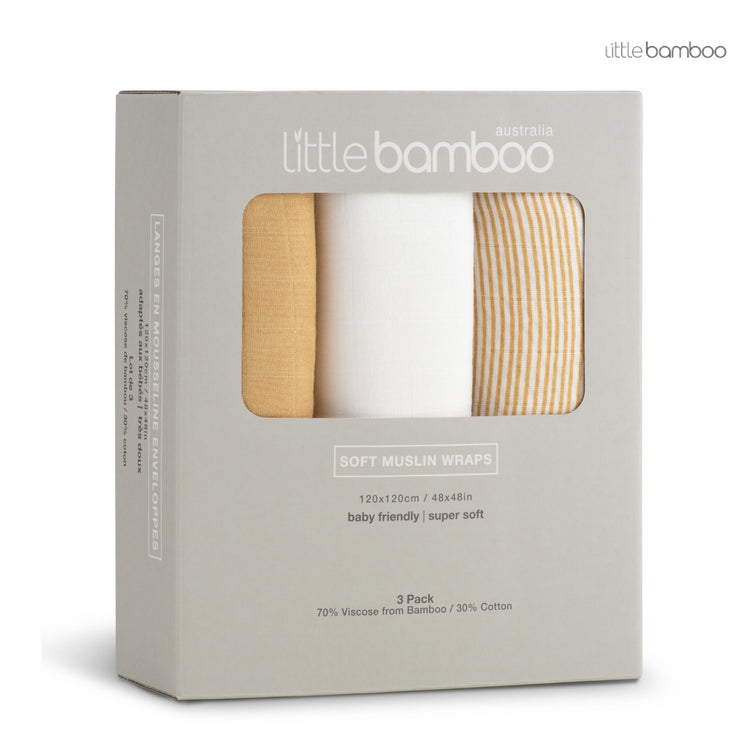 Little Bamboo Muslin Wrap 3 pkt - Marigold