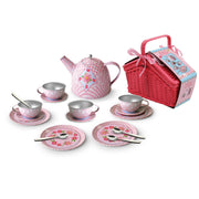 Kaper Kidz Floral Tin Tea Set in Picnic Basket 18pcs