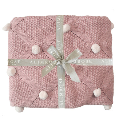 Alimrose Pom Pom Baby Blanket - Petal with Ivory Poms