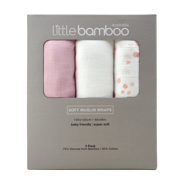 Little Bamboo Muslin Wrap 3pk - Dusty Pink