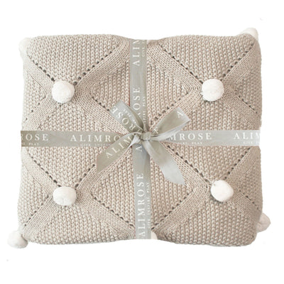 Alimrose Pom Pom Baby Blanket - Latte with Ivory Poms
