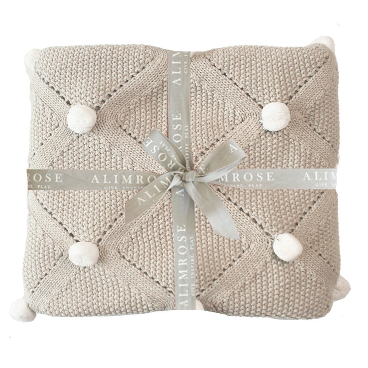 Alimrose Pom Pom Baby Blanket - Latte with Ivory Poms